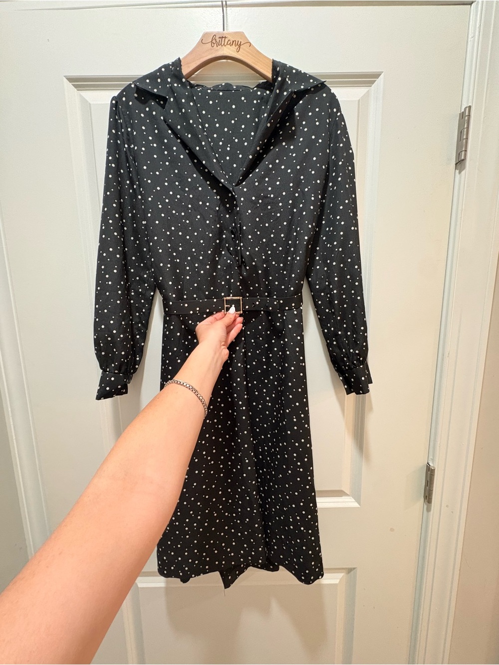 Black Polka Dot Belted Shirt Dress